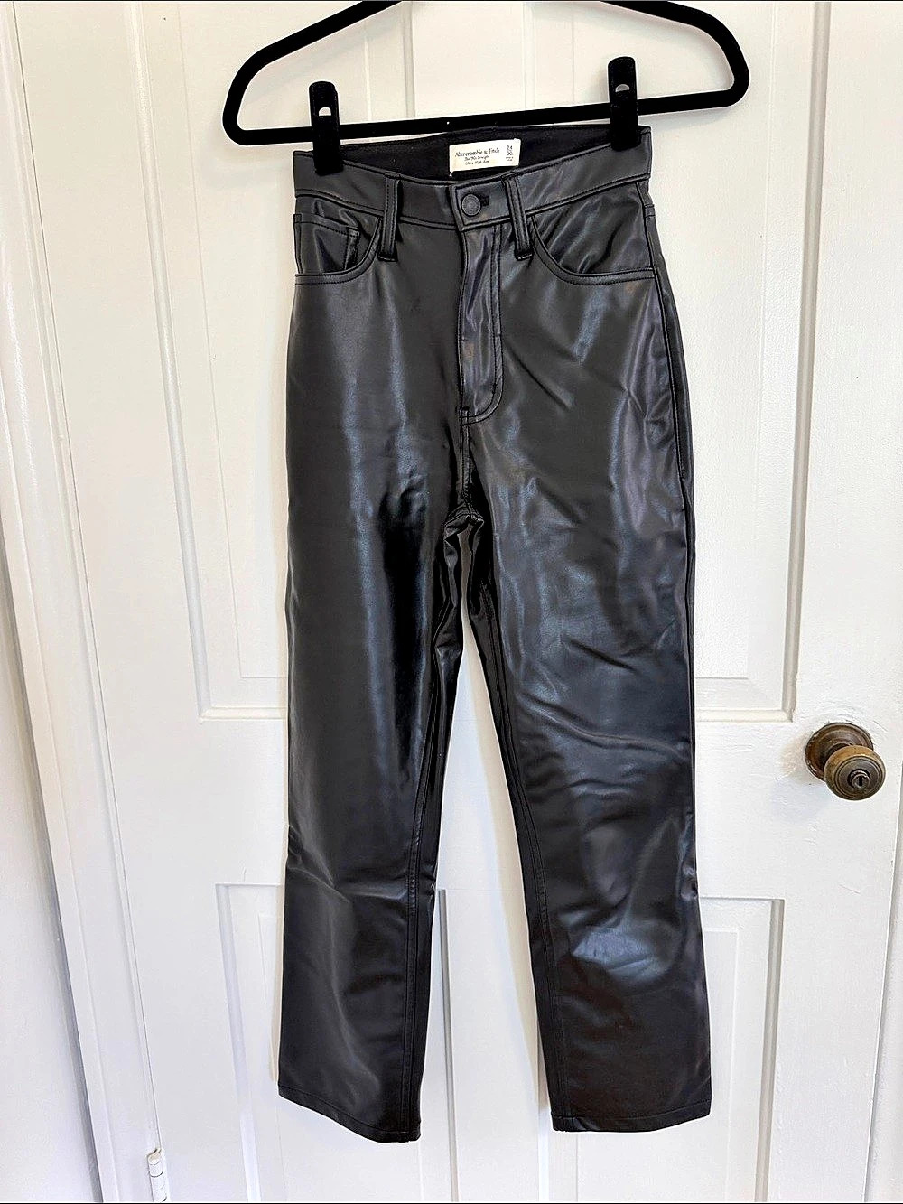 Abercrombie Faux Leather Straight Leg Pants in Black Like New
